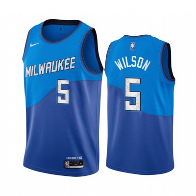 Nike Milwaukee Bucks #5 D.J. Wilson Blue Youth NBA Swingman 2020-21 City Edition Jersey